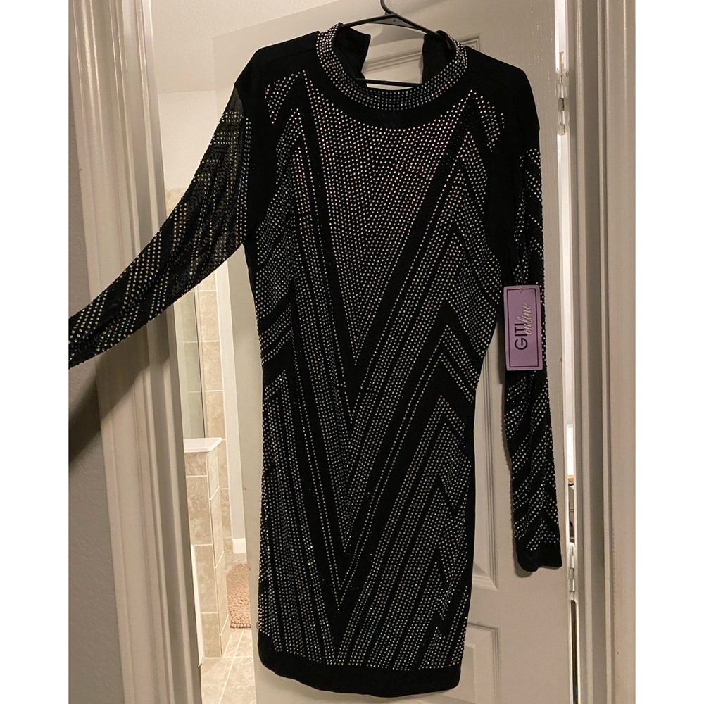 3x black rhinestone studded bodycon dress